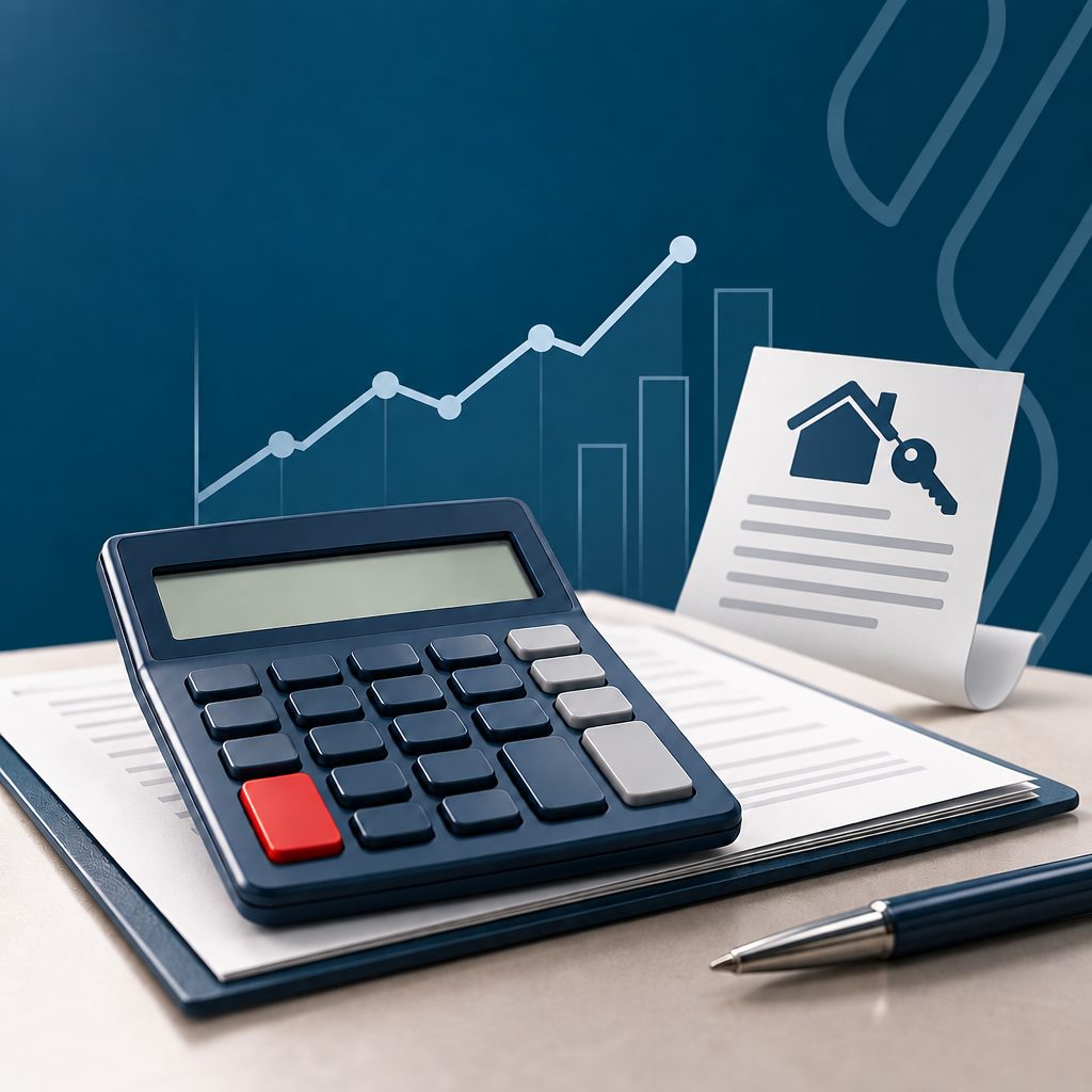 Calculadora e contrato de aluguel com gráfico de alta do IGP-M